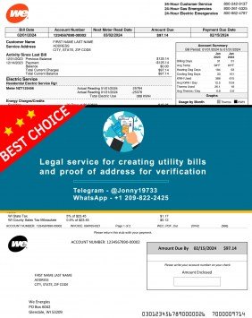 Wisconsin WE Electric service Sample Fake utility bill